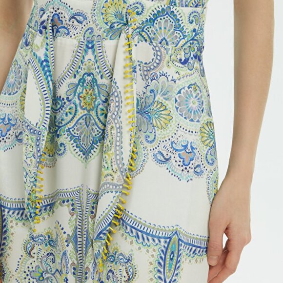 Belt Detailed Patterned Blue Dress - Picture 4 of 8